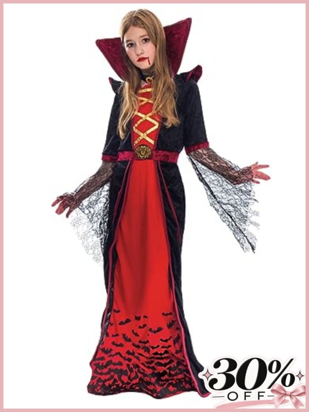 Girls Royal Vampire Costume Deluxe Vampiress Dress Choker Halloween